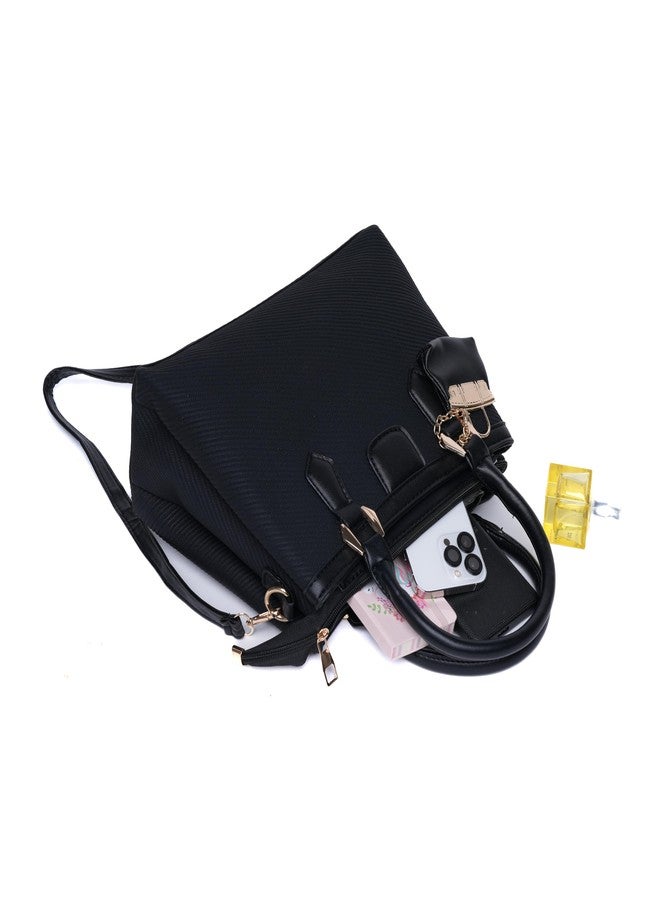 SANTORINI Regina Satchel Hand Bag for Women | Top Handle & Detachable Sling Strap | Stylish Bag Charm | Lightweight Daily Office & Casual Bag (Black) - Image 4
